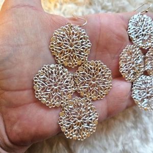 Avon Filigree Disc Chandelier Pierced Earrings, Silvertone, NIB